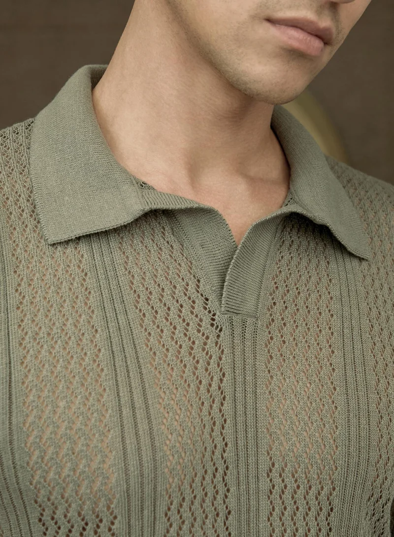كامبوس سوترا Men's Coin Grey Chevron-Lined Textured Polo T-Shirt