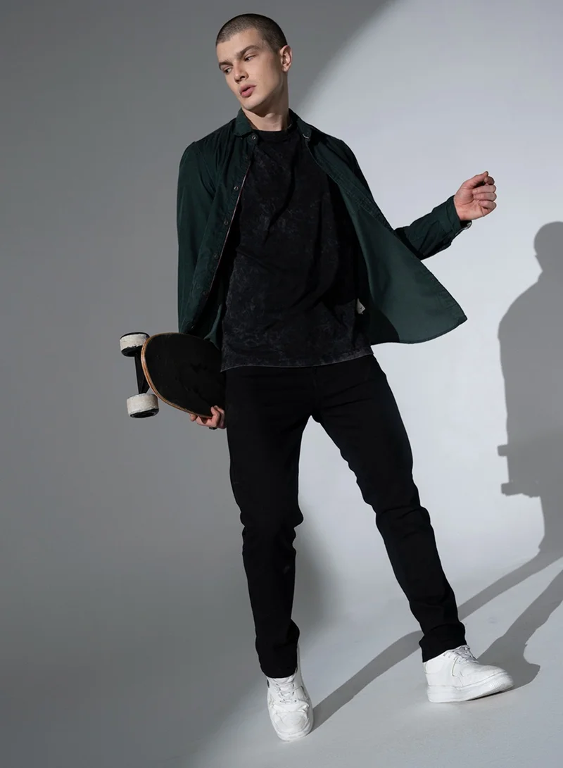 هوبرهولمي Slim Fit Black Jeans for Men, Clean Look