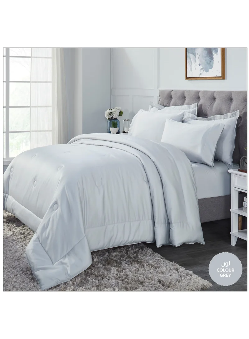 Donetella Comforter Set 6-Pieces Double Size Hotel Style All Season Cotton Blend Bedding Set With Down Alternative Filling, Grey