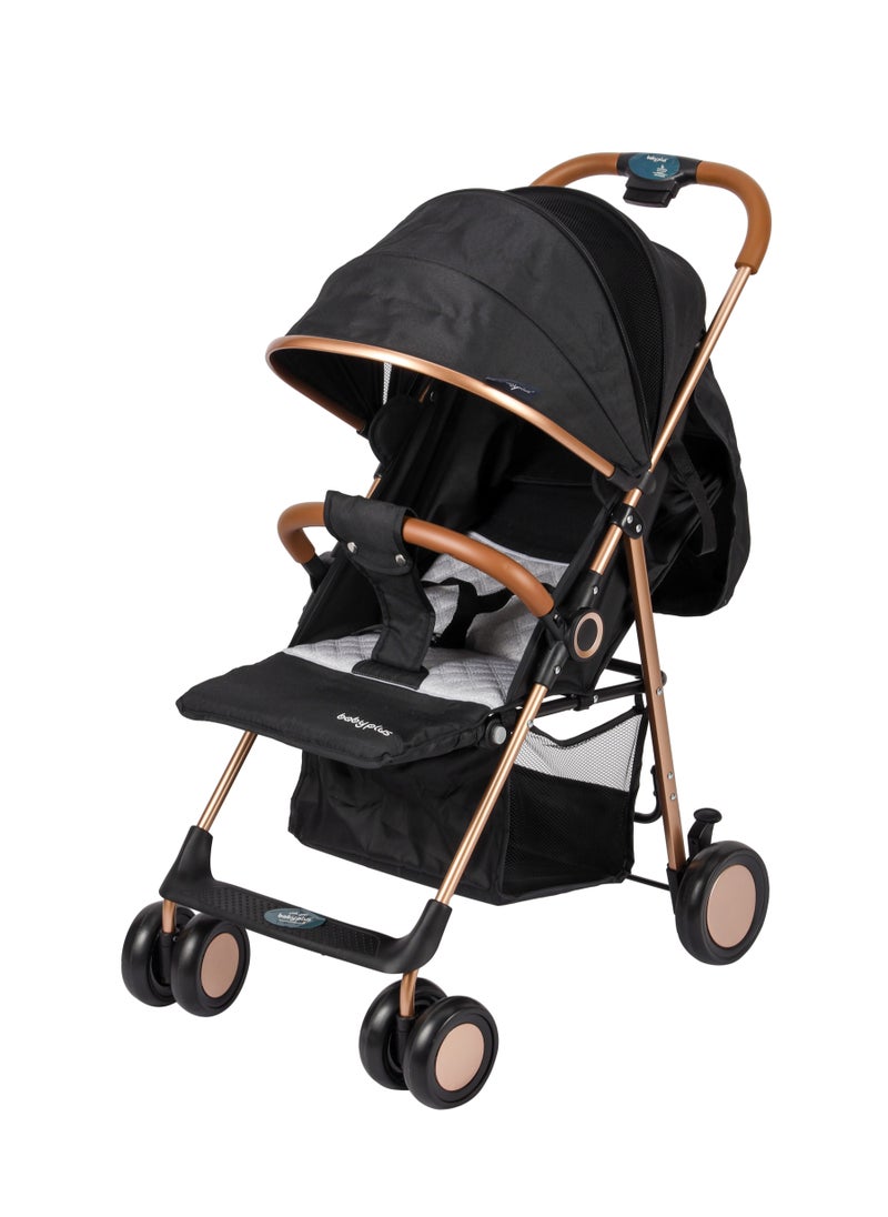 BABY PLUS Premium Lightweight Baby Stroller – Sleek Foldable Travel Stroller with 5-Point Safety Harness, Adjustable Canopy, Reclining Seat & XL Storage Basket | Smooth Ride for Newborns & Toddlers, Black  - Image 1