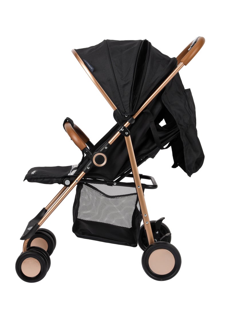 BABY PLUS Premium Lightweight Baby Stroller – Sleek Foldable Travel Stroller with 5-Point Safety Harness, Adjustable Canopy, Reclining Seat & XL Storage Basket | Smooth Ride for Newborns & Toddlers, Black  - Image 2