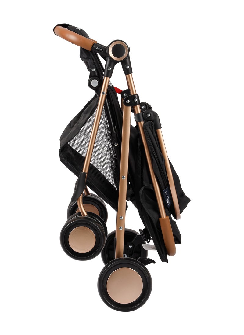 BABY PLUS Premium Lightweight Baby Stroller – Sleek Foldable Travel Stroller with 5-Point Safety Harness, Adjustable Canopy, Reclining Seat & XL Storage Basket | Smooth Ride for Newborns & Toddlers, Black  - Image 4