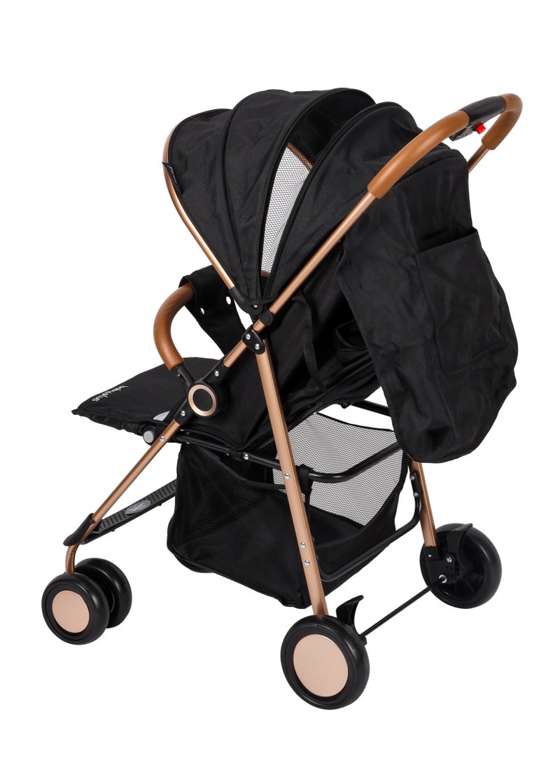 BABY PLUS Premium Lightweight Baby Stroller – Sleek Foldable Travel Stroller with 5-Point Safety Harness, Adjustable Canopy, Reclining Seat & XL Storage Basket | Smooth Ride for Newborns & Toddlers, Black  - Image 3