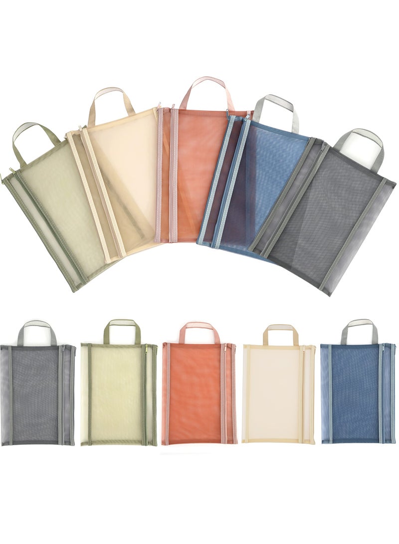 Zikra Assorted A4 Plastic Mesh Zipper Pouches, A4 Document Zip File Bags/Folders, Wallets for Travel Accessories, Cosmetics, School/Office, Pens/Pencils, or Bill Bag (10 Pack) (5 Colours) - Image 1