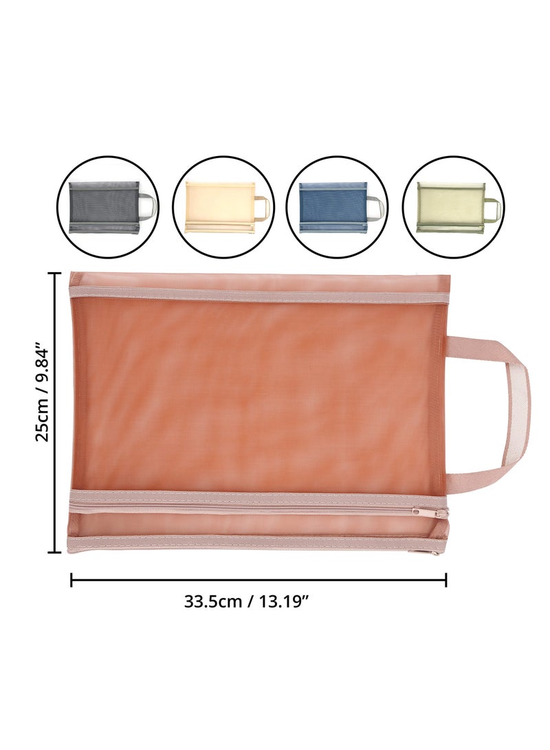 Zikra Assorted A4 Plastic Mesh Zipper Pouches, A4 Document Zip File Bags/Folders, Wallets for Travel Accessories, Cosmetics, School/Office, Pens/Pencils, or Bill Bag (10 Pack) (5 Colours) - Image 3