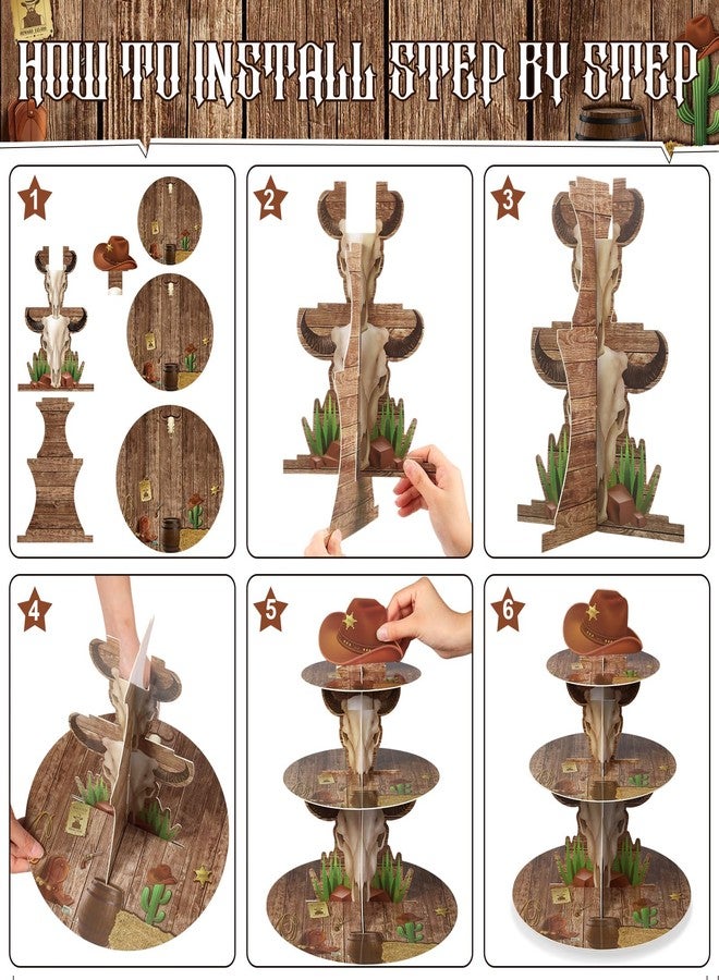 Zopeal Western Cowboy Cupcake Stand Party Decoration Western Long Horn Cow Cupcake Holder Cowboy Theme Cake Holder Westerns Birthday Dessert Stand for Wild West Baby Shower Birthday Party Supplies - Image 4