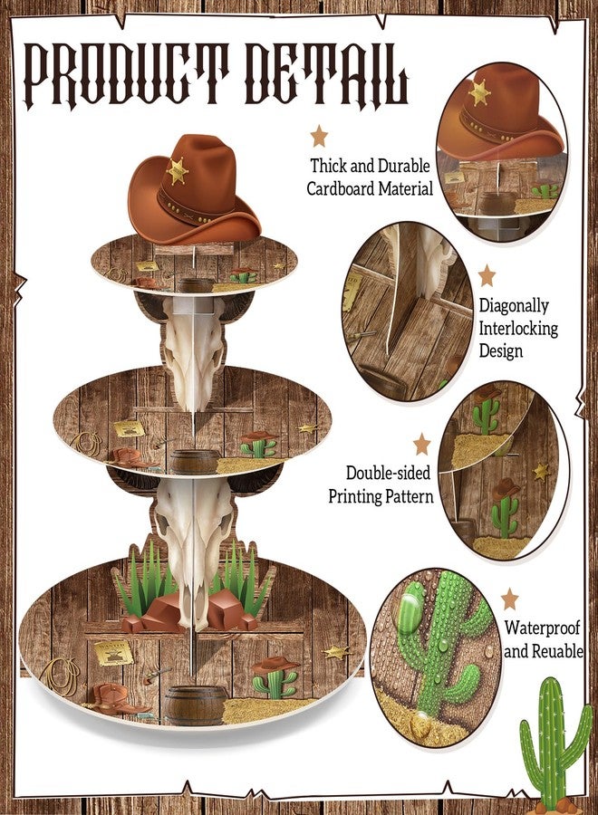 Zopeal Western Cowboy Cupcake Stand Party Decoration Western Long Horn Cow Cupcake Holder Cowboy Theme Cake Holder Westerns Birthday Dessert Stand for Wild West Baby Shower Birthday Party Supplies - Image 3