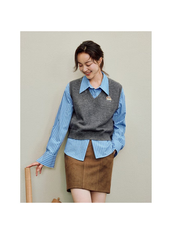 Inman Vintage V-neck Embroidered Knit Vest Autumn Women's New Sleeveless Top Noble Gray XL - Image 1