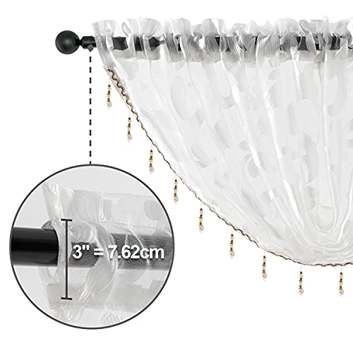 NAPEARL Waterfall Valance Curtains for Window, White Organza Sheer Valances and Swags, Jacquard Beaded Valance for Living Room, Bathroom, Small Windows (1 Valance, 40 x 17 Inch) - Image 5