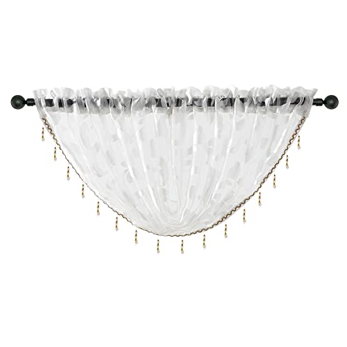 NAPEARL Waterfall Valance Curtains for Window, White Organza Sheer Valances and Swags, Jacquard Beaded Valance for Living Room, Bathroom, Small Windows (1 Valance, 40 x 17 Inch) - Image 1