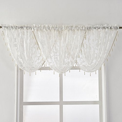 NAPEARL Waterfall Valance Curtains for Window, White Organza Sheer Valances and Swags, Jacquard Beaded Valance for Living Room, Bathroom, Small Windows (1 Valance, 40 x 17 Inch) - Image 3