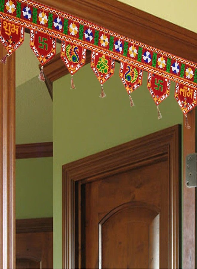 أسينشين تصميم Ascension Shubh Labh، باب بندروال توران مصنوع يدويًا من الفن التقليدي (أحمر) (تصميم 5) - Image 1