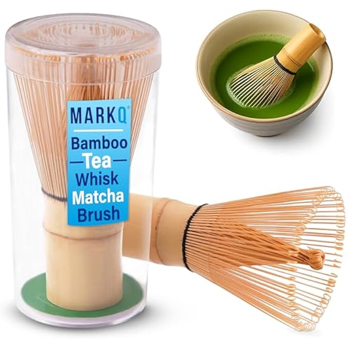 مارك خفاقة شاي ماتشا من الخيزران مزودة بـ 100 شوكة، مصفاة شاي يابانية تقليدية لتحضير مسحوق ماتشا، أداة فرشاة مصنوعة يدويًا من الخيزران الطبيعي لخلط الرغوة ومقبض ناعم متين - Image 1