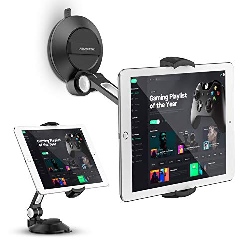 AboveTEK iPad Suction Mount, Phone Tablet Stand Holder with Suction Cup Fits 4"-11" Tablet/Phone/iPad mini/Air, Sticky iPads Mount on Window Bathroom Mirror, for Car Truck Windshield Boat (Black) - Image 1