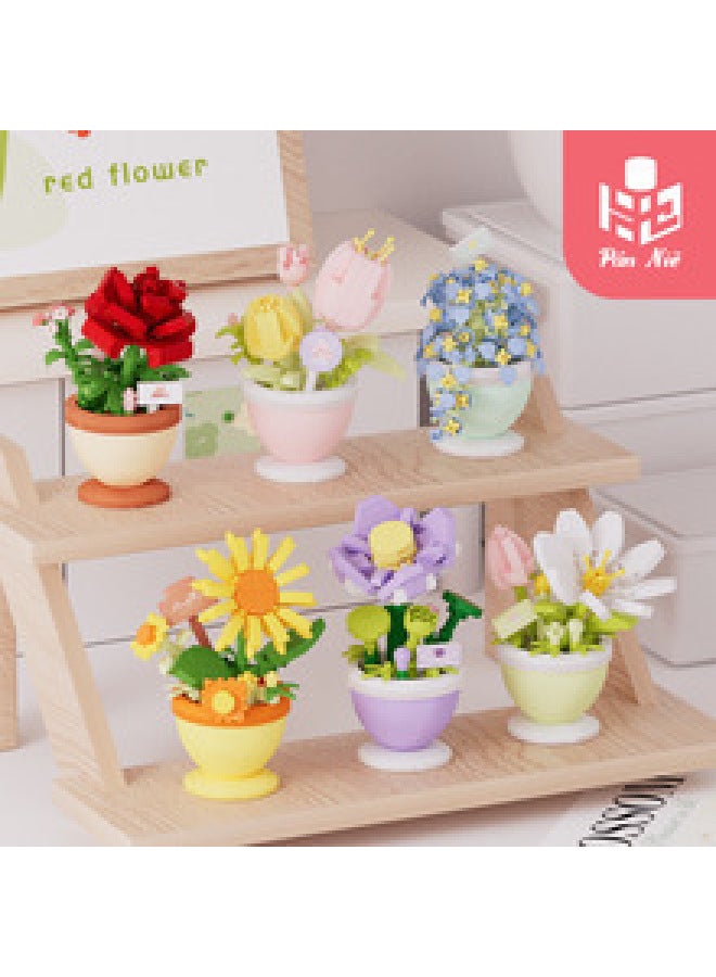 مكعبات بناء من جزيئات دقيقة على شكل مزهرية صينية ألعاب مجمعة زينة أزياء وطنية للبنات هدية متوافقة مع ليغو بالجملة - اللون: 6101-4 زجاجة ثروة مزهرة - Image 2