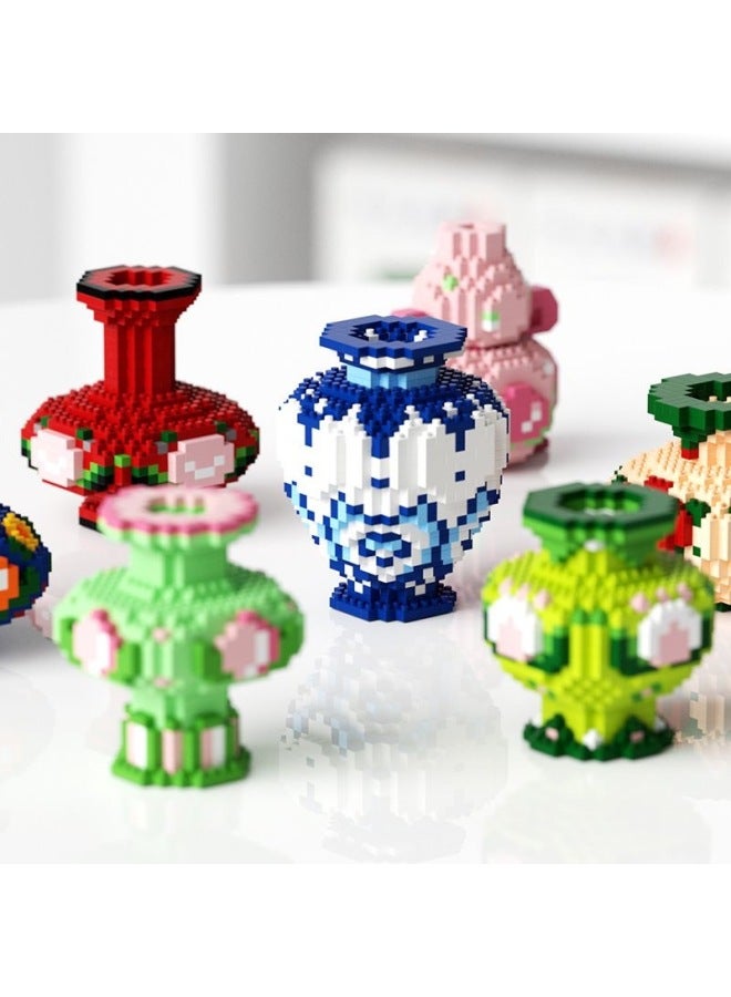 مكعبات بناء من جزيئات دقيقة على شكل مزهرية صينية ألعاب مجمعة زينة أزياء وطنية للبنات هدية متوافقة مع ليغو بالجملة - اللون: 6101-4 زجاجة ثروة مزهرة - Image 4