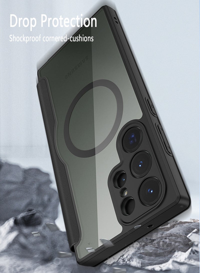 DUX DUCIS Samsung Galaxy S23 Ultra Case Cover Pu Leather with Wallet Card Holder MagSafe Anti-Yellowing Anti-drop Waterproof Comfortable Touch back Cover Support Wireless Charging Camera Len Screen Protector - Image 3