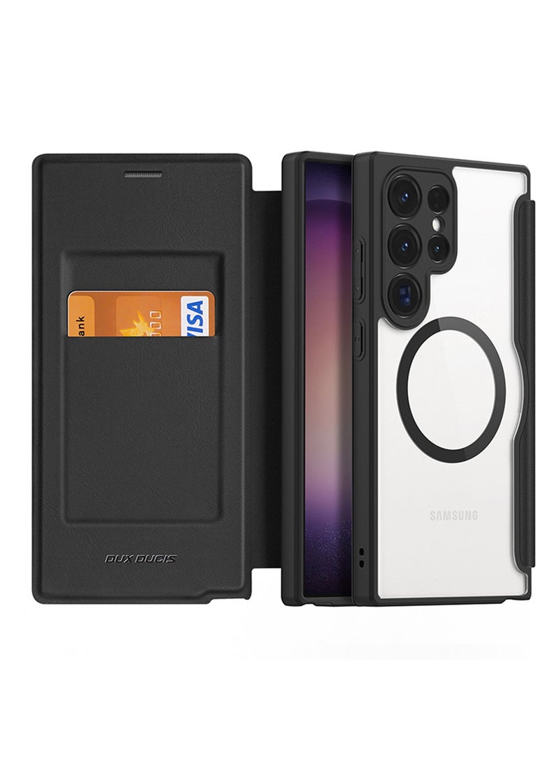 DUX DUCIS Samsung Galaxy S23 Ultra Case Cover Pu Leather with Wallet Card Holder MagSafe Anti-Yellowing Anti-drop Waterproof Comfortable Touch back Cover Support Wireless Charging Camera Len Screen Protector - Image 5