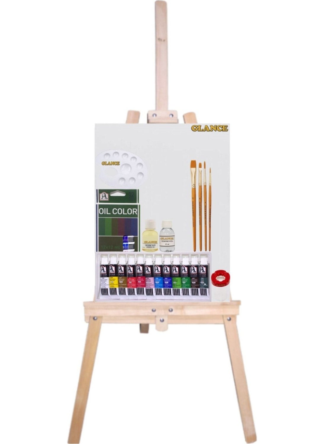Glance Südor Monalisa 12X12 ml Economical Oil Paint Standing Easel Starter Set 25X35 2-Piece Canvas 