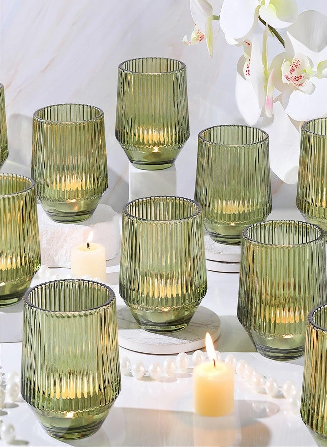 LAMORGIFT 12 Pcs Large Green Candle Holder for Wedding Table Decor-3.15"×3.15" Green Votive Candle Holders for Rustic Wedding Centerpieces, Bridal Shower Decor, Tea Party Decorations - Image 1