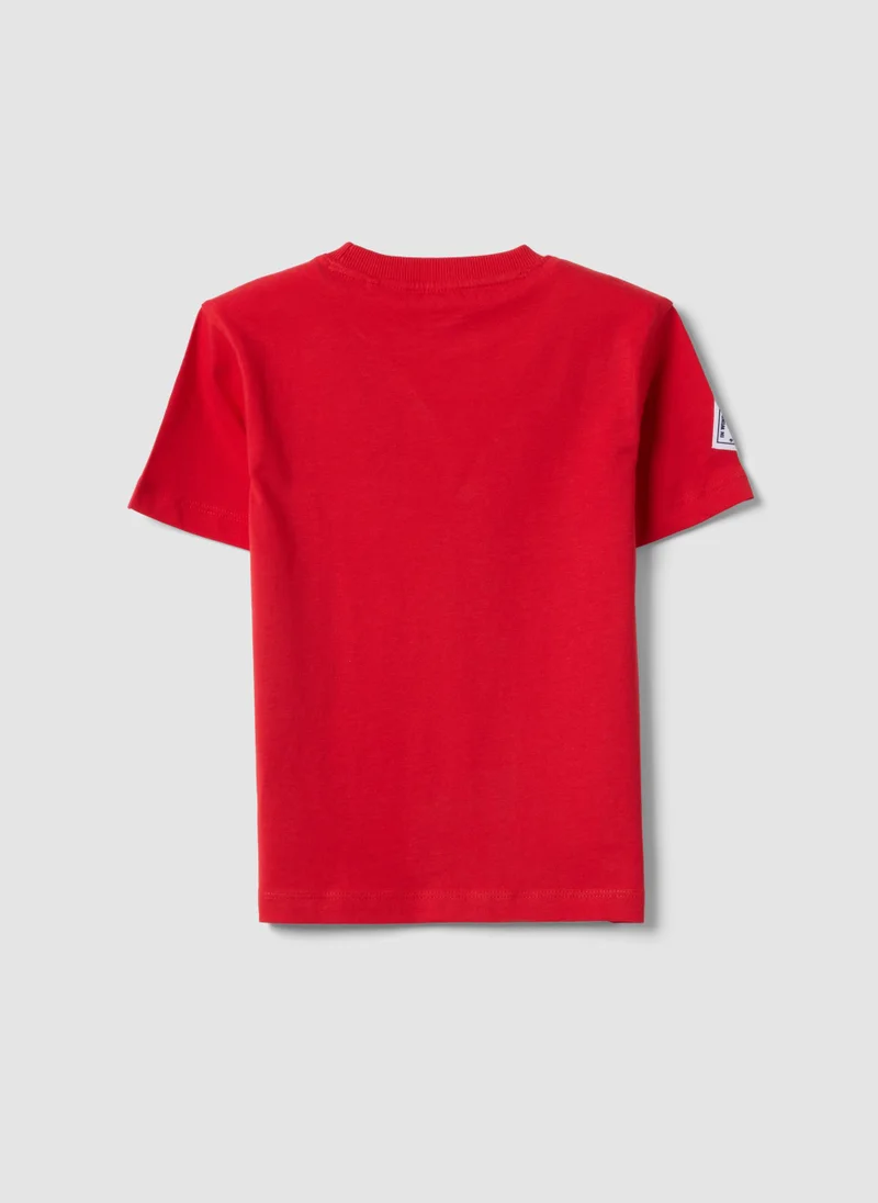او في اس OVS Red Pure Cotton Boysâ€™ T-Shirt With Sailing Print