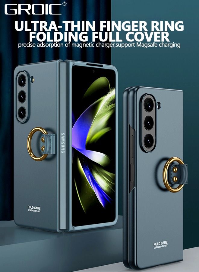 GROIC Samsung Galaxy Z Fold 5 5G Blue Case, Ultra Thin Z Fold 5 Case with Ring, All Inclusive Protective Case with Build in Screen Protector, Shockproof Case  - Image 2