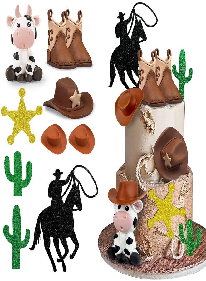 KEEPARTY Cowboy Cake Decorations Cow Hat and Boot Cake Toppers for Western Cowboy Cowgirl Theme Party Birthday Baby Shower Party Supplies - Image 1