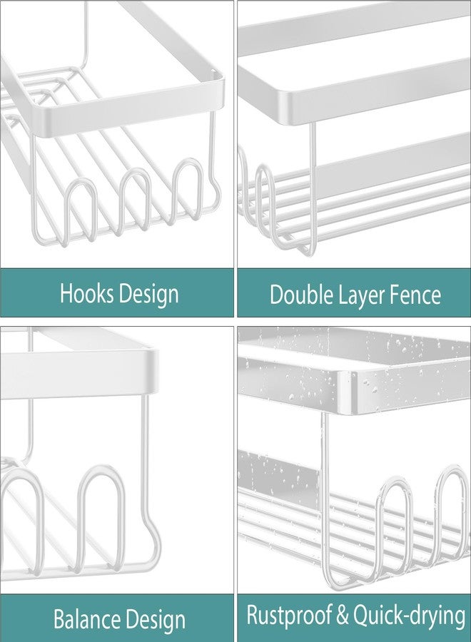 StorageRight Corner Shower Caddy, 3 Pack Adhesive Bathroom Accessories with Soap Holder, Storage Stainless Shower Organizer Shelf with Hooks, No Drilling Shower Shelves for Bathroom(White, Large) - Image 3