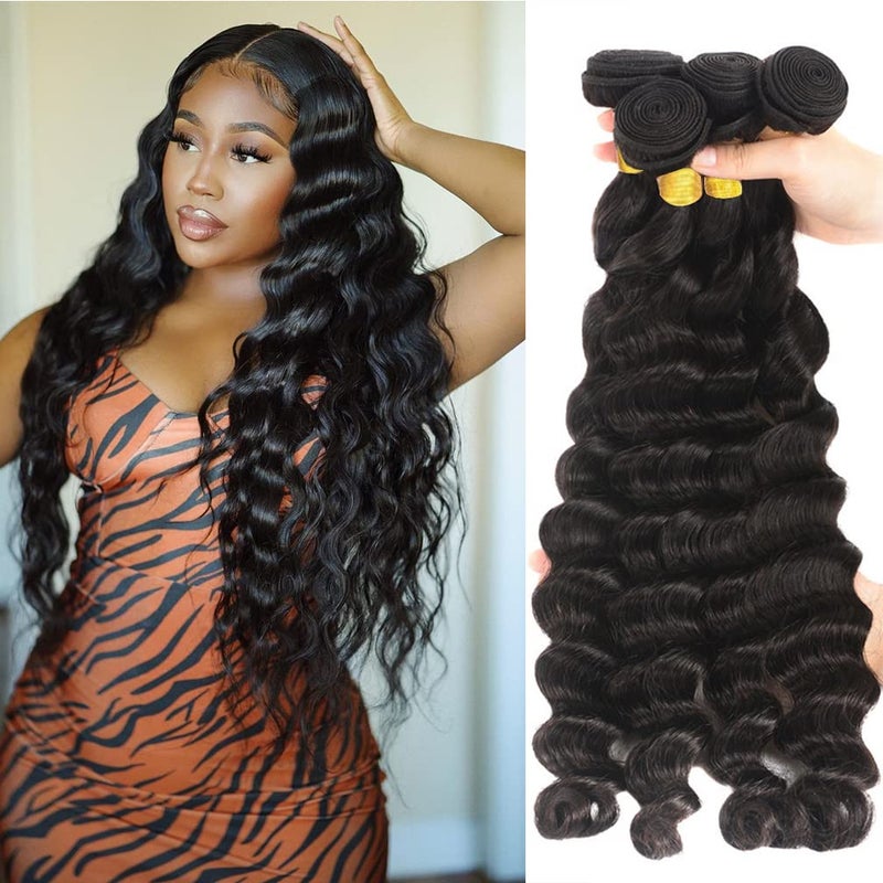 Brazilian Loose Wave 4 Bundles 18 20 22 24 Inch 100 Unprocessed Virgin Remy Loose Deep Wave Human Hair Weave Bundles 9a Grade Virgin Hair Human Hair for Black Women Natural Color