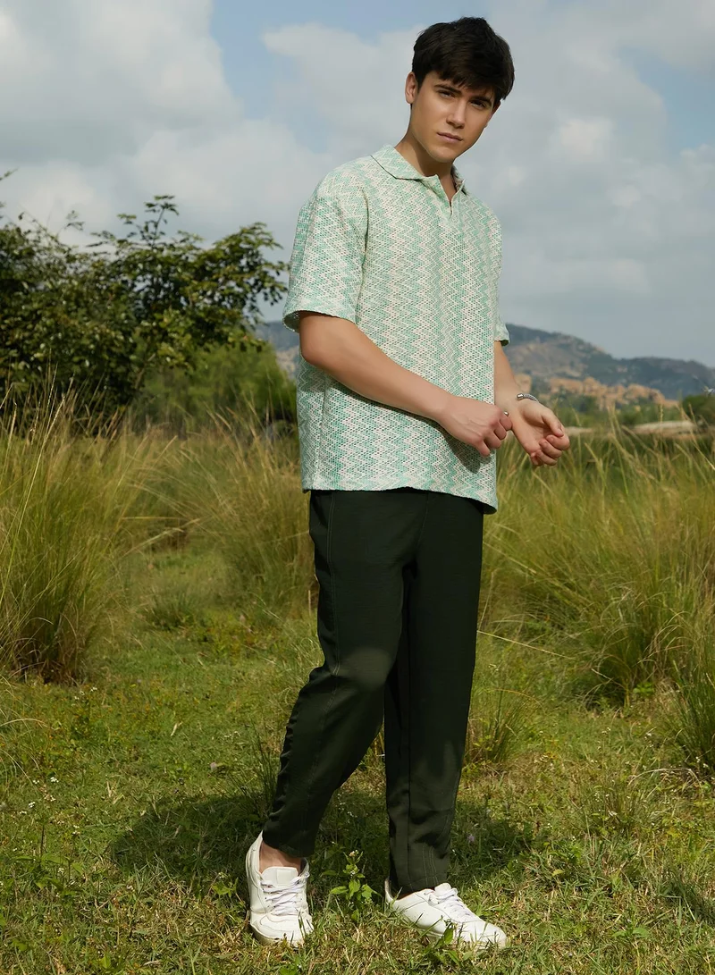 Campus Sutra Men's Mint Green Tidal-Knit Polo T-Shirt
