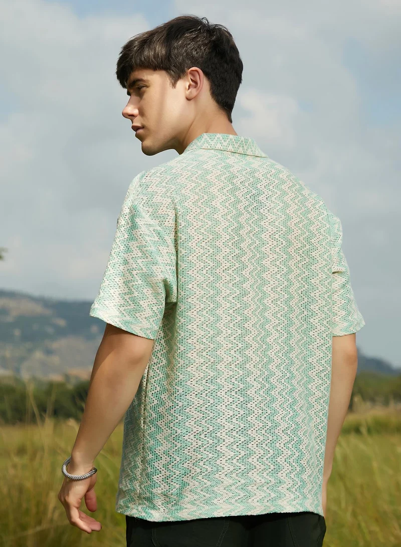 Campus Sutra Men's Mint Green Tidal-Knit Polo T-Shirt
