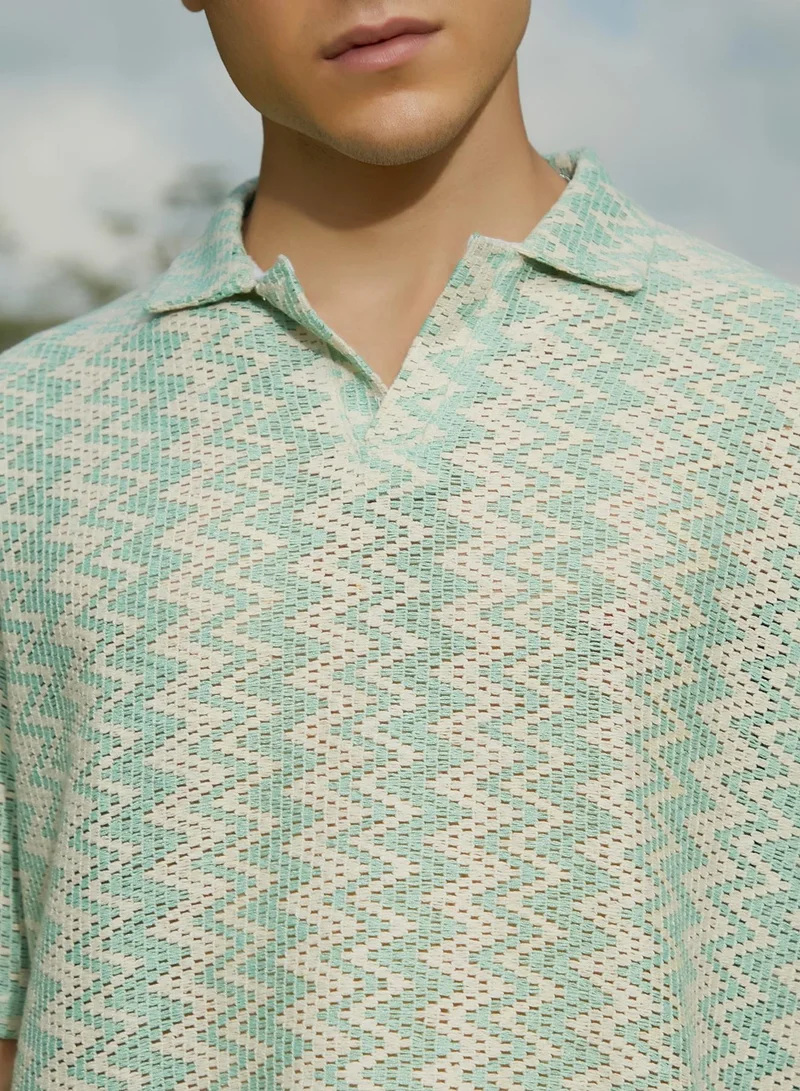 Campus Sutra Men's Mint Green Tidal-Knit Polo T-Shirt