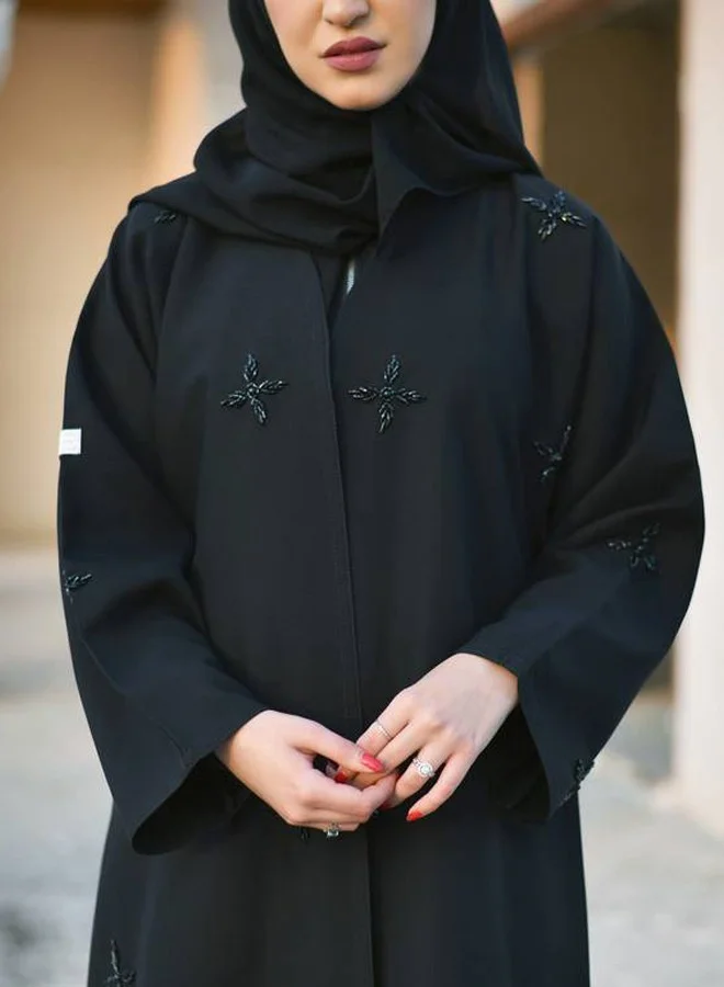 HAWRAA ABAYA Black wrap abaya with star embroidery