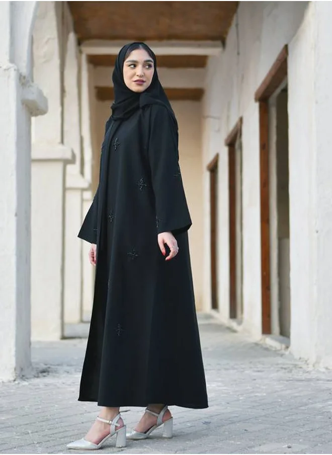 HAWRAA ABAYA Black wrap abaya with star embroidery