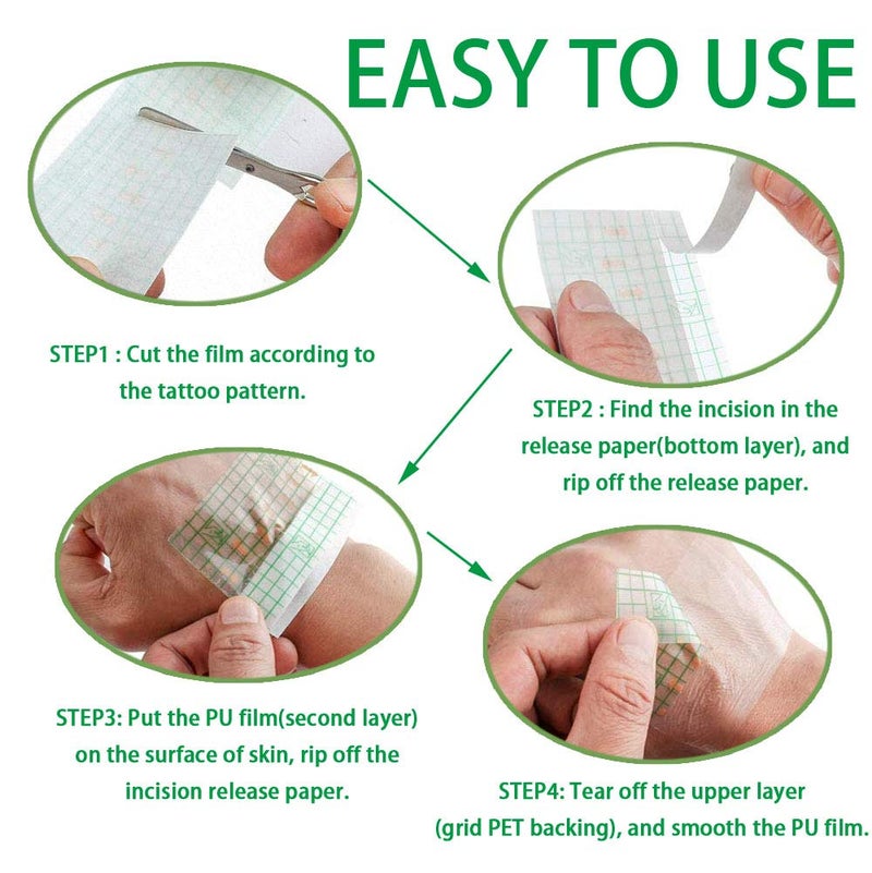 Flatoedu Tattoo Aftercare Bandage 5 Sheets 8 x 8 in - Waterproof Transparent Film For Tattoo Initial Healing And Skin Repair Adhesive Tattoo Supply Wrap - Image 2