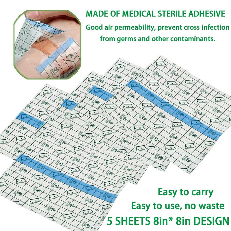 Flatoedu Tattoo Aftercare Bandage 5 Sheets 8 x 8 in - Waterproof Transparent Film For Tattoo Initial Healing And Skin Repair Adhesive Tattoo Supply Wrap - Image 3