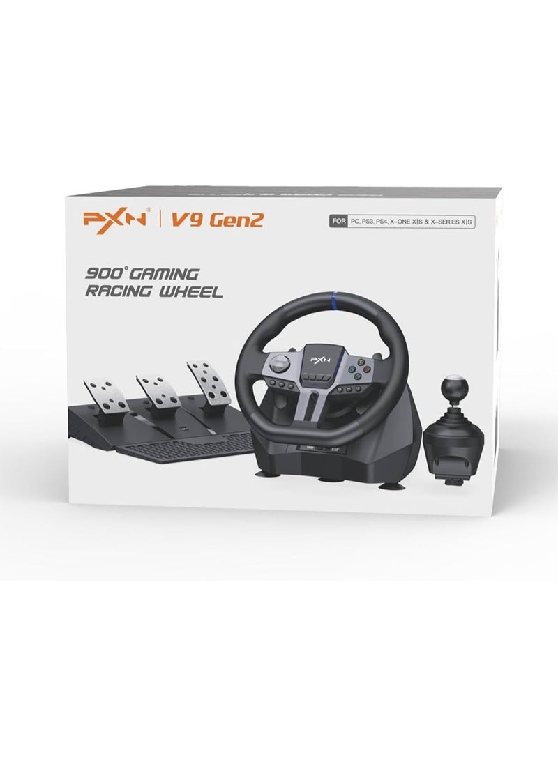 Generic - V9 Gen2 900° Professional Gaming Racing Wheel with Pedals & 6-Speed Gear Shifter – Open Box (New, Unused) - Image 1
