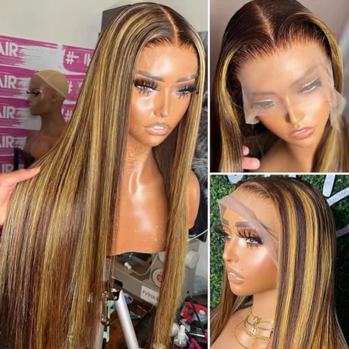 Flady 26 inch Ombre Highlight Lace Front Wig Human Hair 427 Glueless Straight HD Lace Frontal Wigs Human Hair Pre Plucked Honey Blonde Highlight Wig Human Hair 150 Density - Image 5