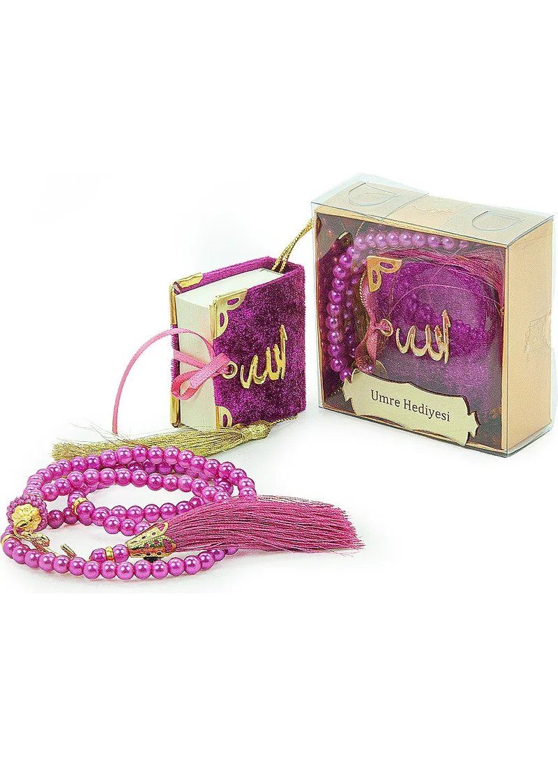 İhvan Ikhwan Special Boxed Pearl Prayer Beads Velvet Covered Mini Quran Mevlüt Gift Fuchsia