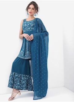Printed A-Line Short Kurta & Sharara with Dupatta Co-Ord Set by Styli