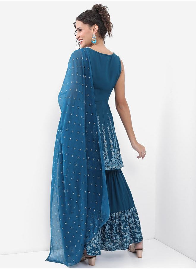 Ketch - Printed A-Line Short Kurta & Sharara with Dupatta Co-Ord Set by Styli - Image 1