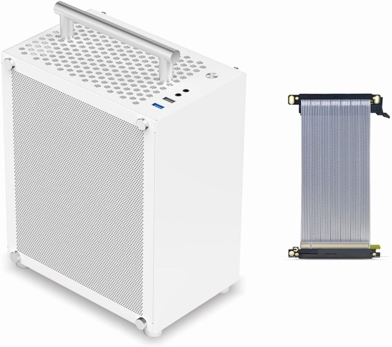 Compatible for ITX Black 7L Compact PC Case Transparent Panel Fits SFX Power 70mm Cooler 206mm Graphics Card(T40 White Cable4.0) - Image 1