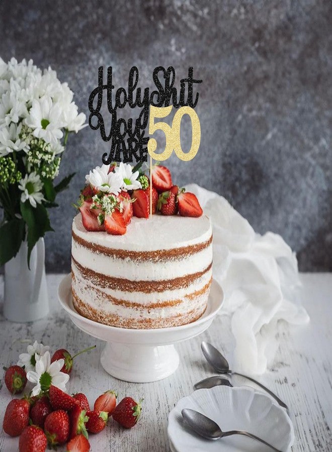 Ephlyn 1Pc Holy Shit You are 50 Cake Topper Glitter Funny 50th Birthday Cake Pick for Happy 50th Cheers to 50 Years Old Birthday Party Cake Decorations Supplies - Image 5