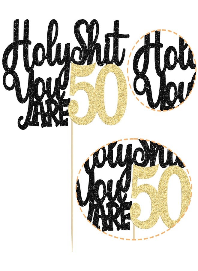 Ephlyn 1Pc Holy Shit You are 50 Cake Topper Glitter Funny 50th Birthday Cake Pick for Happy 50th Cheers to 50 Years Old Birthday Party Cake Decorations Supplies - Image 3