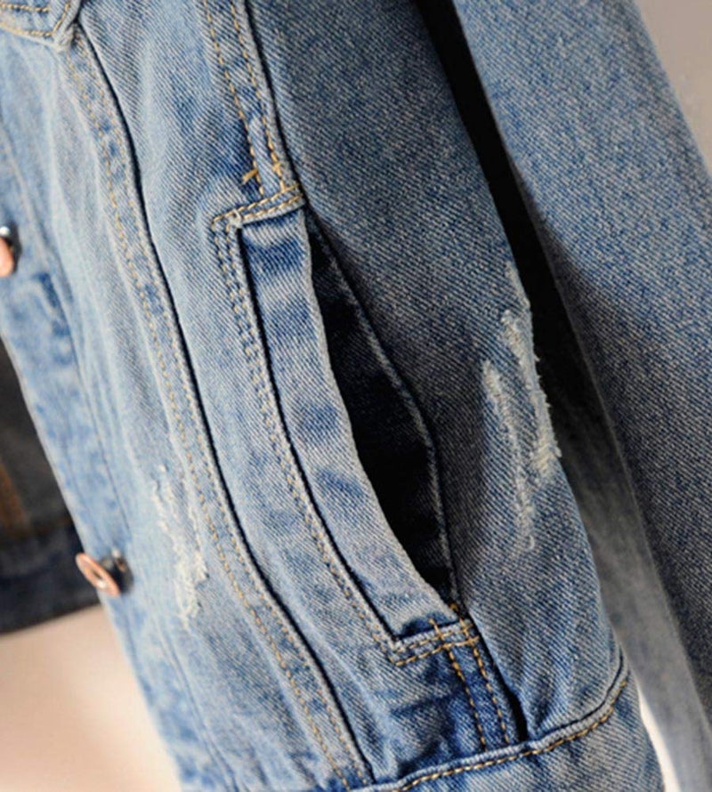 Kedera Womens Denim Jackets Distressed Ripped Long Sleeve Jean Jacket Coats - Image 5