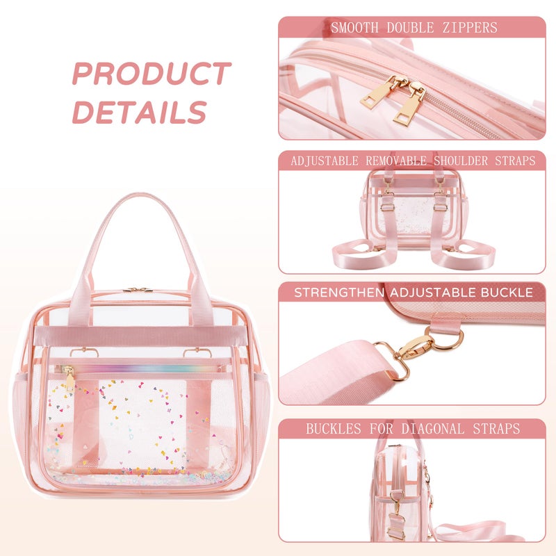 KIDNUO Clear Beach Bag Women Handbag Large Swim Tote Pool Sand Crossbody Bags Transparent Backpack for Girls Stadium Approved Messenger Shoulder Daypack Carry on Totes School Students Pink - Image 5