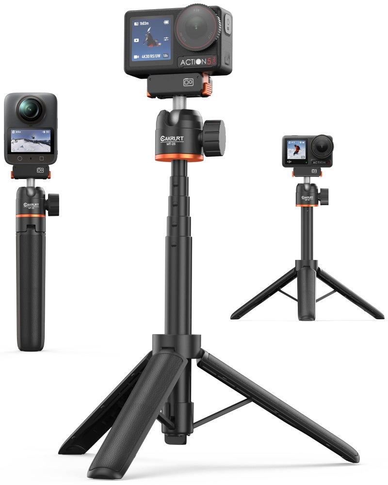 Cakrurt 21.4" Osmo Action Selfie Stick Tripod for DJI Action 5 Pro/4/3, Osmo Nano/360, 2-in-1 Extendable Handle with Mini Extension Rod & 360Â° Ball Head, Travel Vlogging Stand/Accessories for Video Recording - Image 1