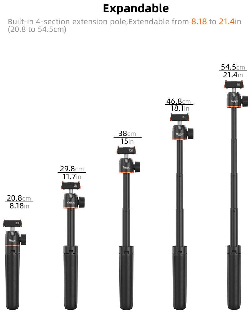 Cakrurt 21.4" Osmo Action Selfie Stick Tripod for DJI Action 5 Pro/4/3, Osmo Nano/360, 2-in-1 Extendable Handle with Mini Extension Rod & 360Â° Ball Head, Travel Vlogging Stand/Accessories for Video Recording - Image 4