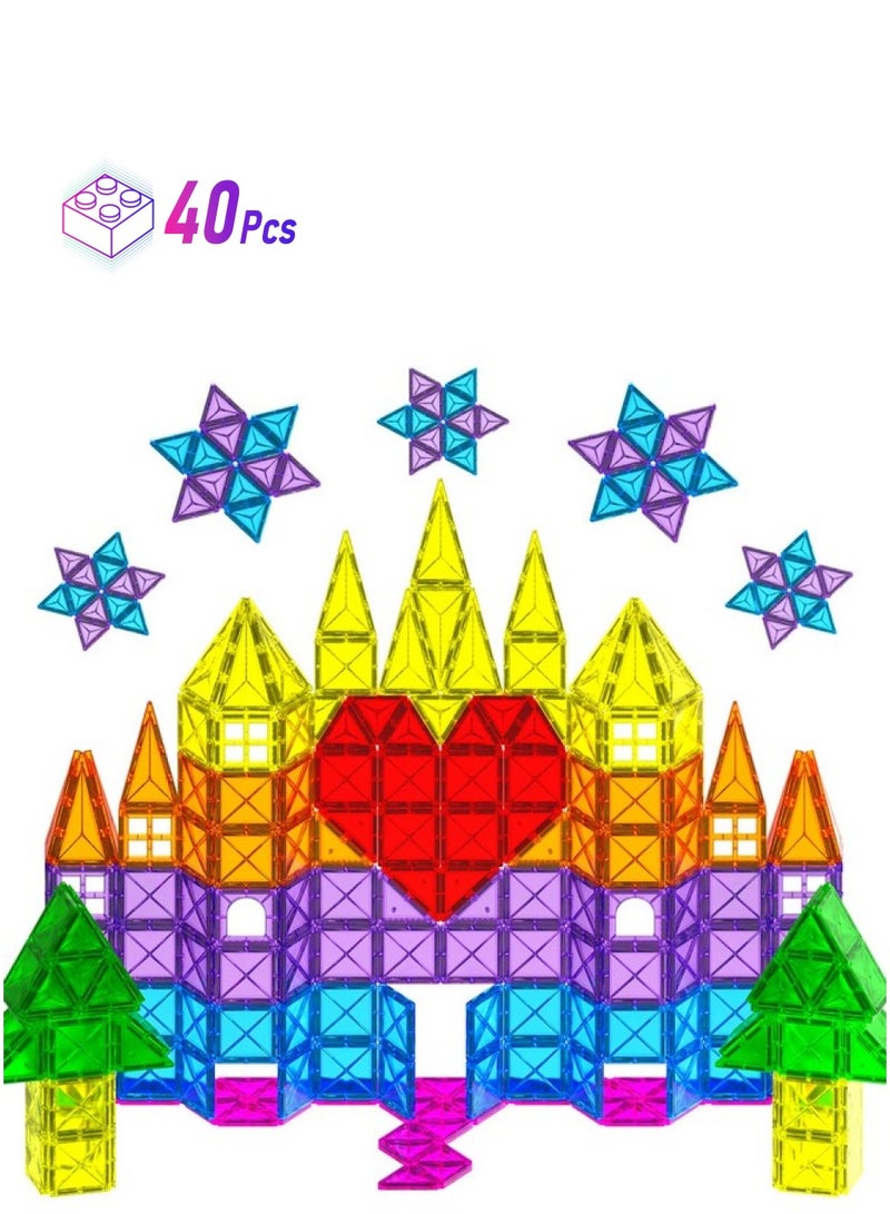 Crenova Magnetic Tiles 40 Pcs Magnetic Blocks 3D Building Blocks Construction Preschool Educational Toys For Kids  - Image 1
