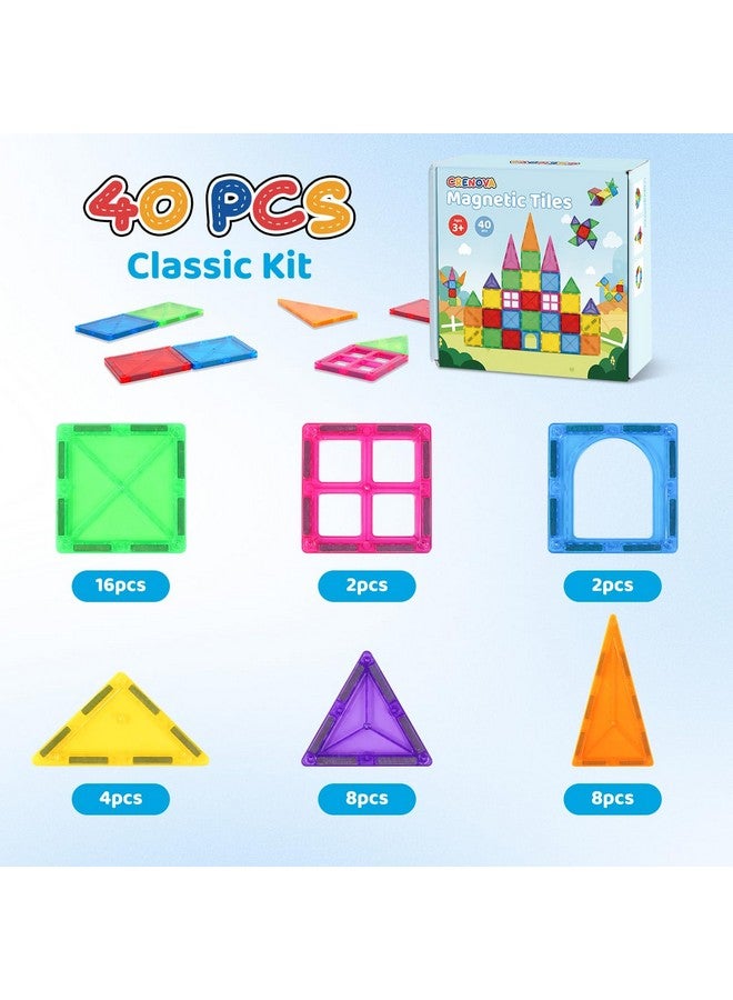 Crenova Magnetic Tiles 40 Pcs Magnetic Blocks 3D Building Blocks Construction Preschool Educational Toys For Kids  - Image 2